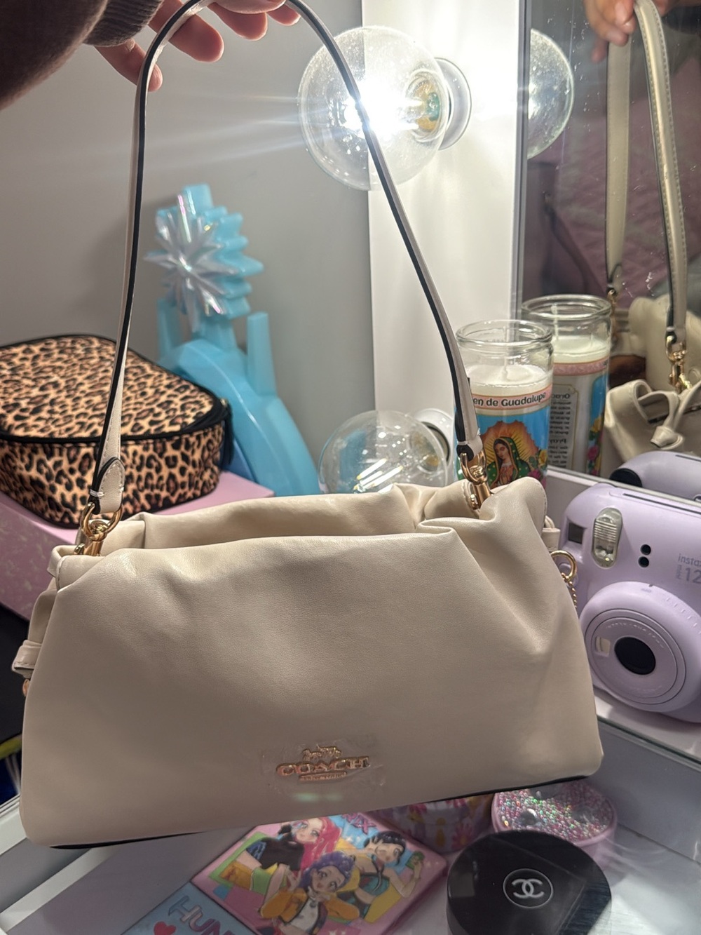 Coach Cream Leather Shoulder Bag with Gold Hardware
